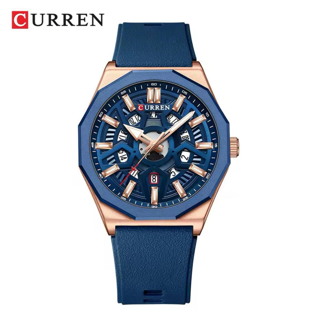 CURREN GENTS #8437 WATER RESISTANT BATTERY POWERED DATE DISPLAY LUMINOUS RUBBER STRAP ENGRAVING SERVICES