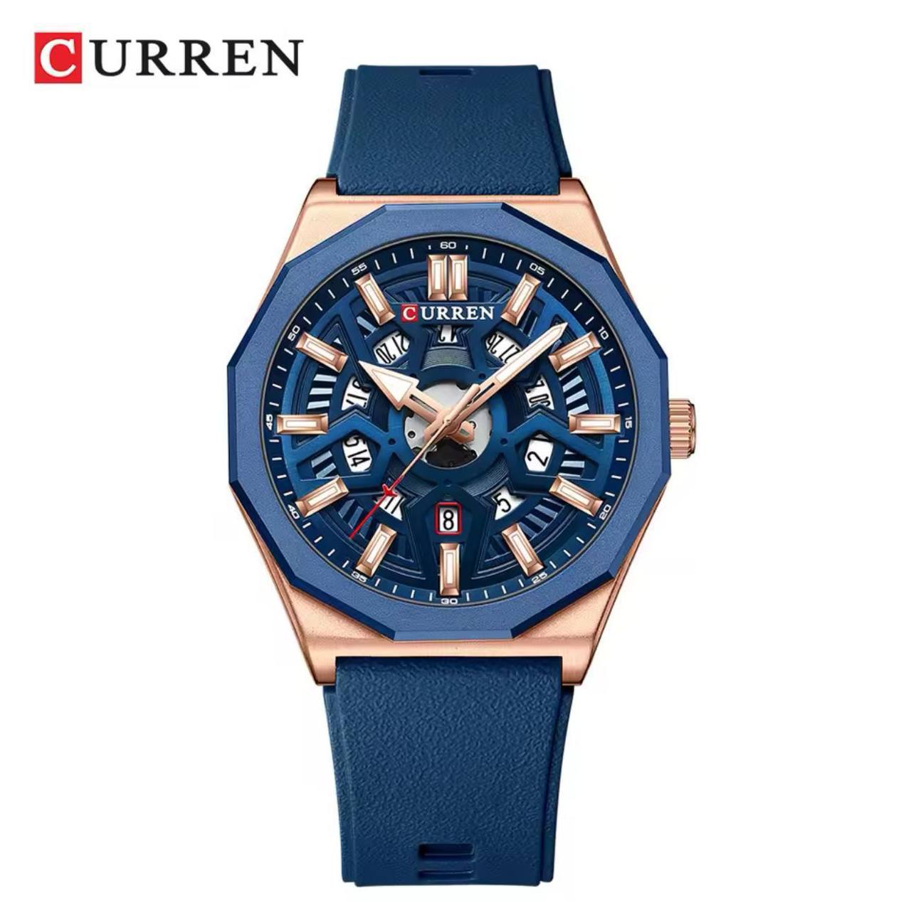 CURREN GENTS #8437 WATER RESISTANT BATTERY POWERED DATE DISPLAY LUMINOUS RUBBER STRAP ENGRAVING SERVICES