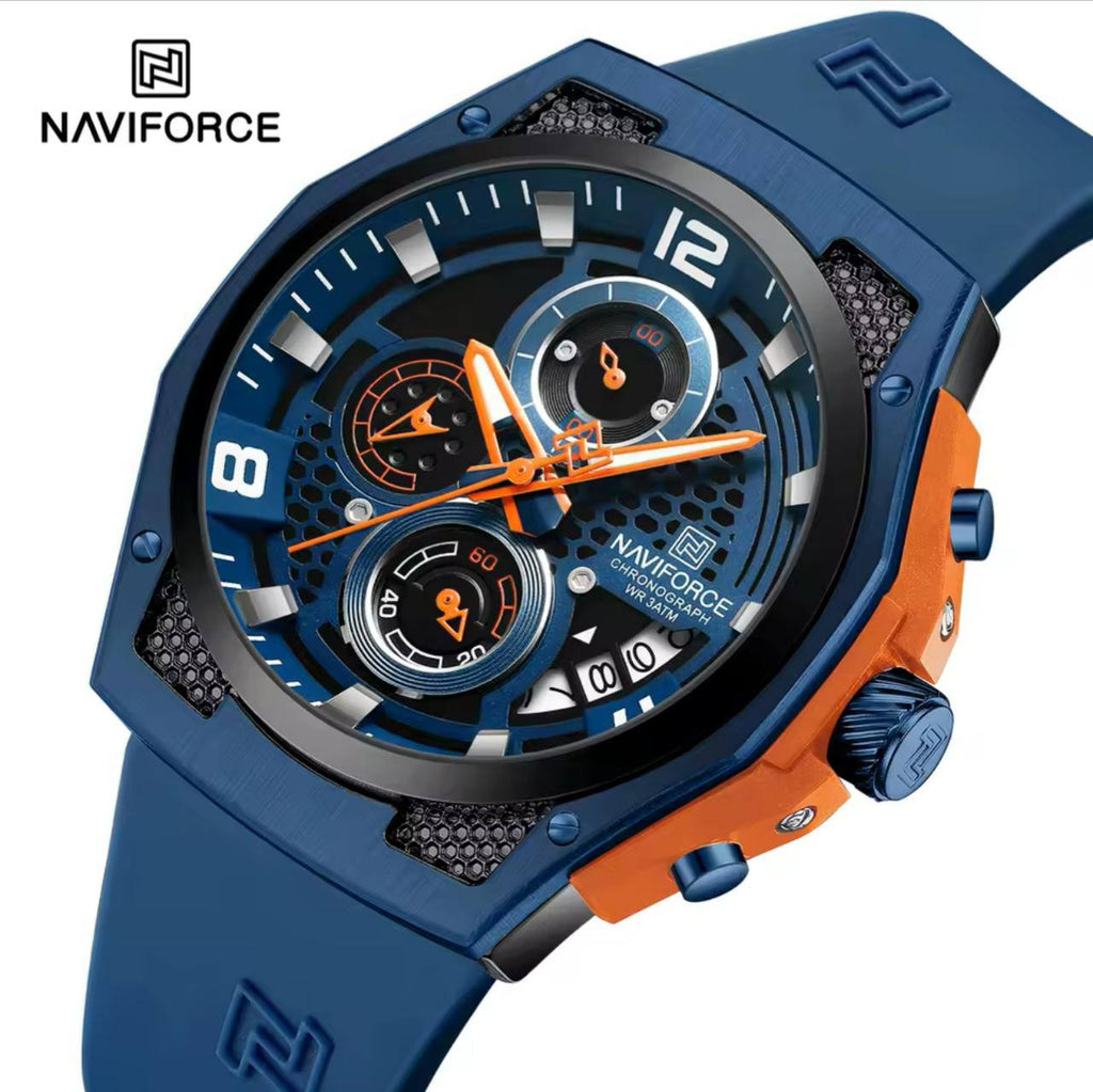 NAVIFORCE NF8051 5 COLOURS CHRONOGRAPH DATE DISPLAY WATERPROOF SILICON STRAP LUMINOUS HANDS ENGRAVING FROM & ENQUIRIES
