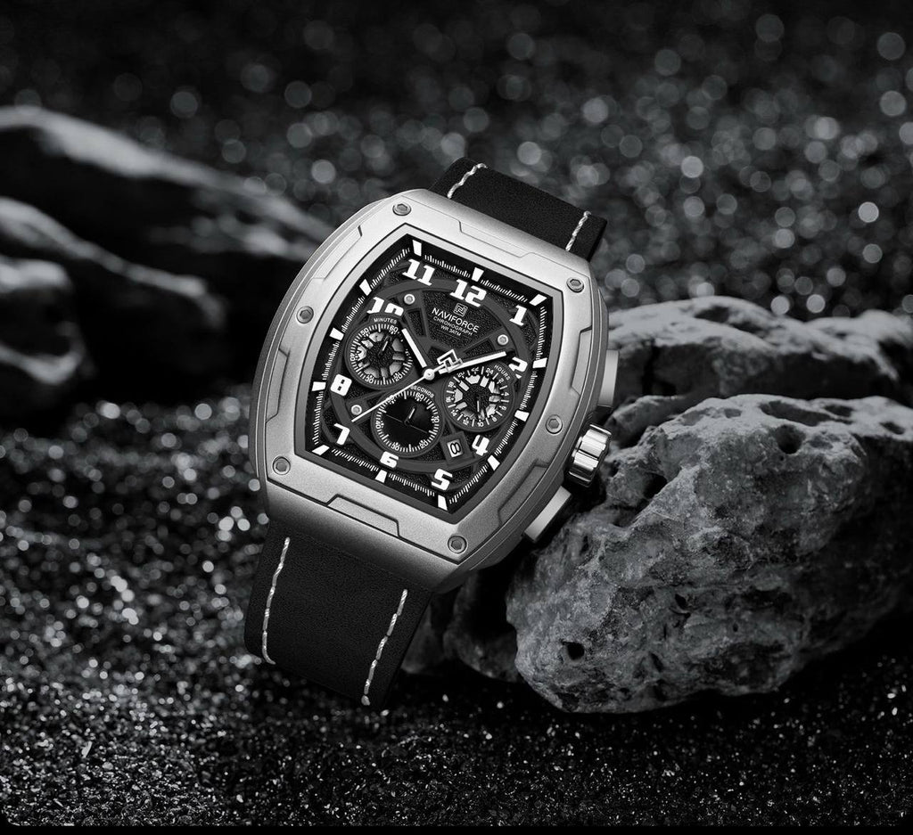 NAVIFORCE GENTS WATCH #NF 8053 CHRONOGRAPH DATE DISPLAY WATER RESISTANT BATTERY POWERED LEATHER STRAP ENGRAVING SERVICES FROM & ENQUIRIES