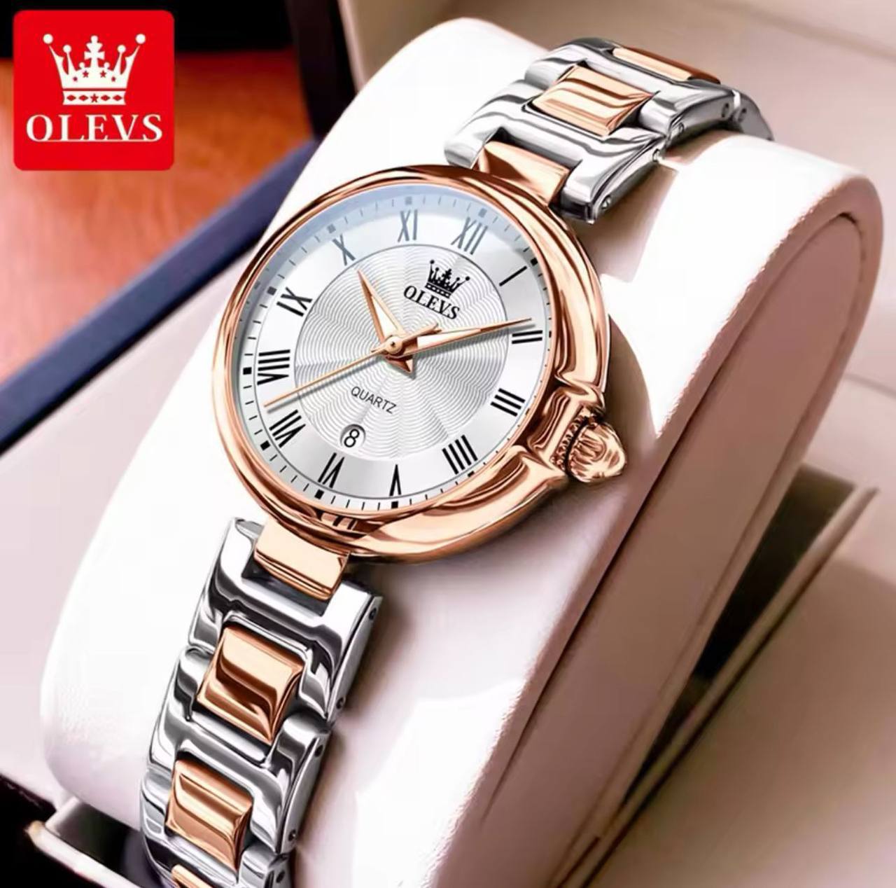 OLEVS LADIES 5608 STAINLESS STEEL DATE DISPLAY STYLISH LADY WATCH WATER RESISTANT NON FADE ENGRAVING SERVICES