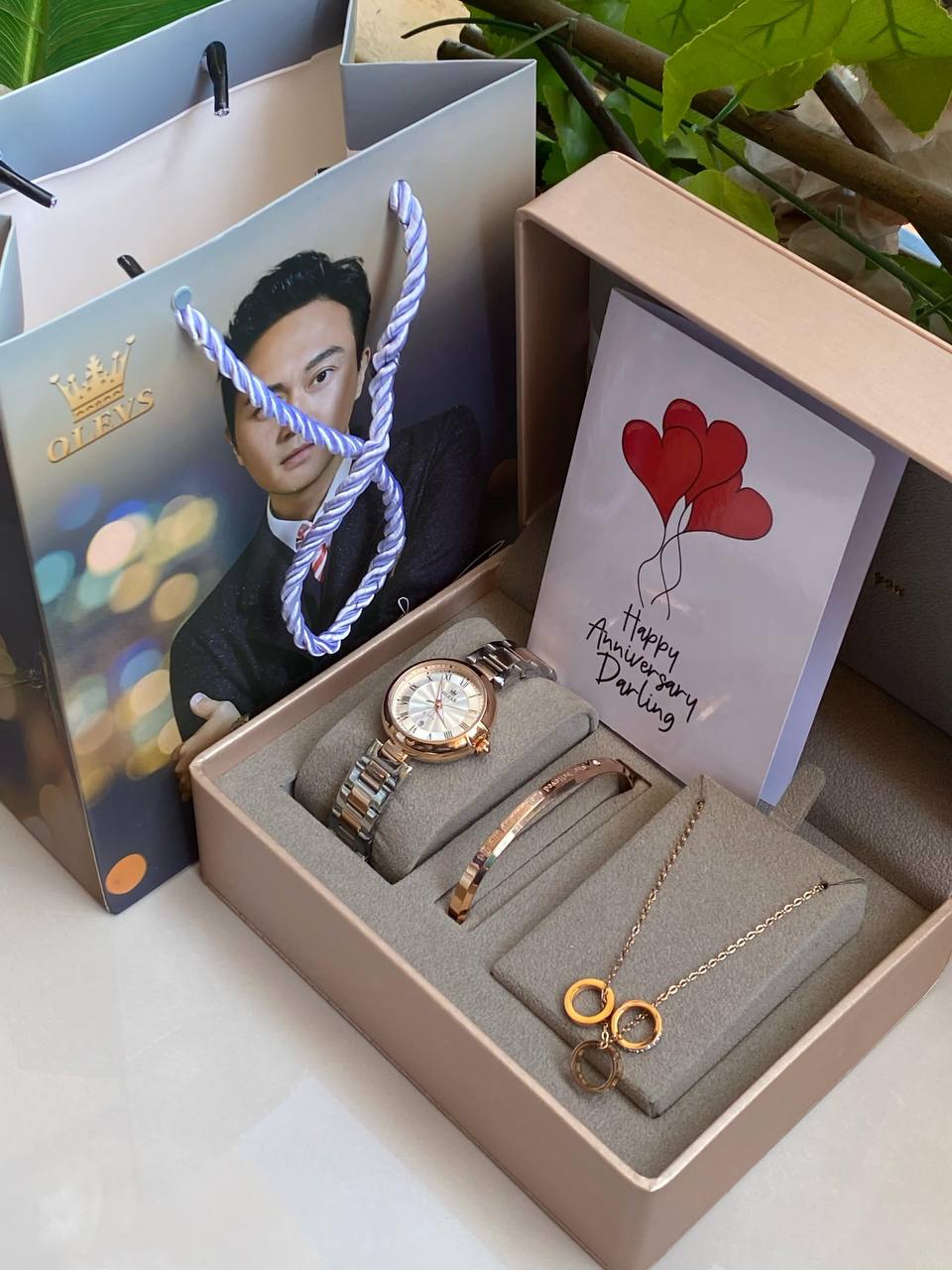 HAPPY BIRTHDAY X ANNIVERSARY GIFT 3 1 OLEVS GIFT SET OLEVS WATCH BRACELET NECKLACE BOX,BAG & CARD ENGRAVING SERVICES & ENQUIRIES
