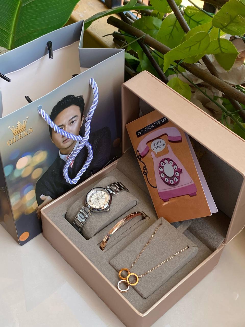 HAPPY BIRTHDAY X ANNIVERSARY GIFT 3 1 OLEVS GIFT SET OLEVS WATCH BRACELET NECKLACE BOX,BAG & CARD ENGRAVING SERVICES & ENQUIRIES