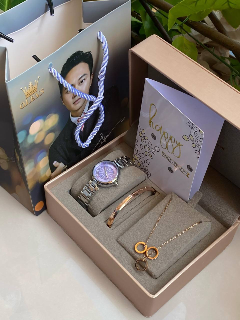 HAPPY BIRTHDAY X ANNIVERSARY GIFT 3 1 OLEVS GIFT SET OLEVS WATCH BRACELET NECKLACE BOX,BAG & CARD ENGRAVING SERVICES & ENQUIRIES