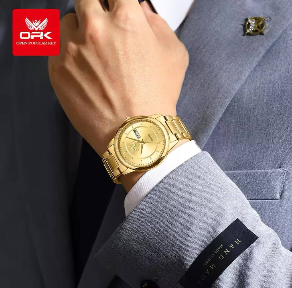 OPK COUPLE WATCH #6022 /= /= A PAIR DATE & DAY DISPLAY STAINLESS STEEL BATTERY POWERED WATER RESISTANT ENGRAVING SERVICES ENQUIRIES