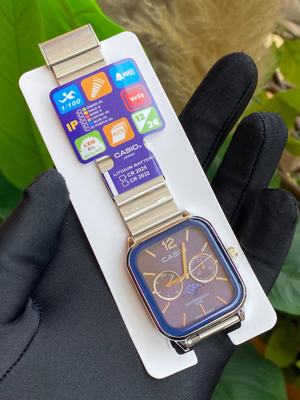 CASIO CHRONOGRAPH STAINLESS STEEL FUNCTIONAL MOONPHASE CHRONOGRAPH FUNCTIONAL WATER RESISTANT NON FADE CASIO BOX