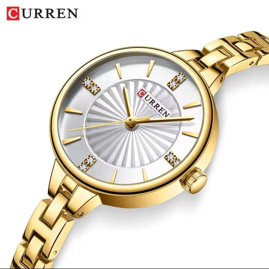 CURREN LADIES #9097 (METALLIC ) GOLD GREEN GOLD WHITEGOLD SILVER SILVER BLUE WATER RESISTANT BATTERY POWERED CURREN BRANDED BOX ENGRAVING SERVICES ENQUIRIES