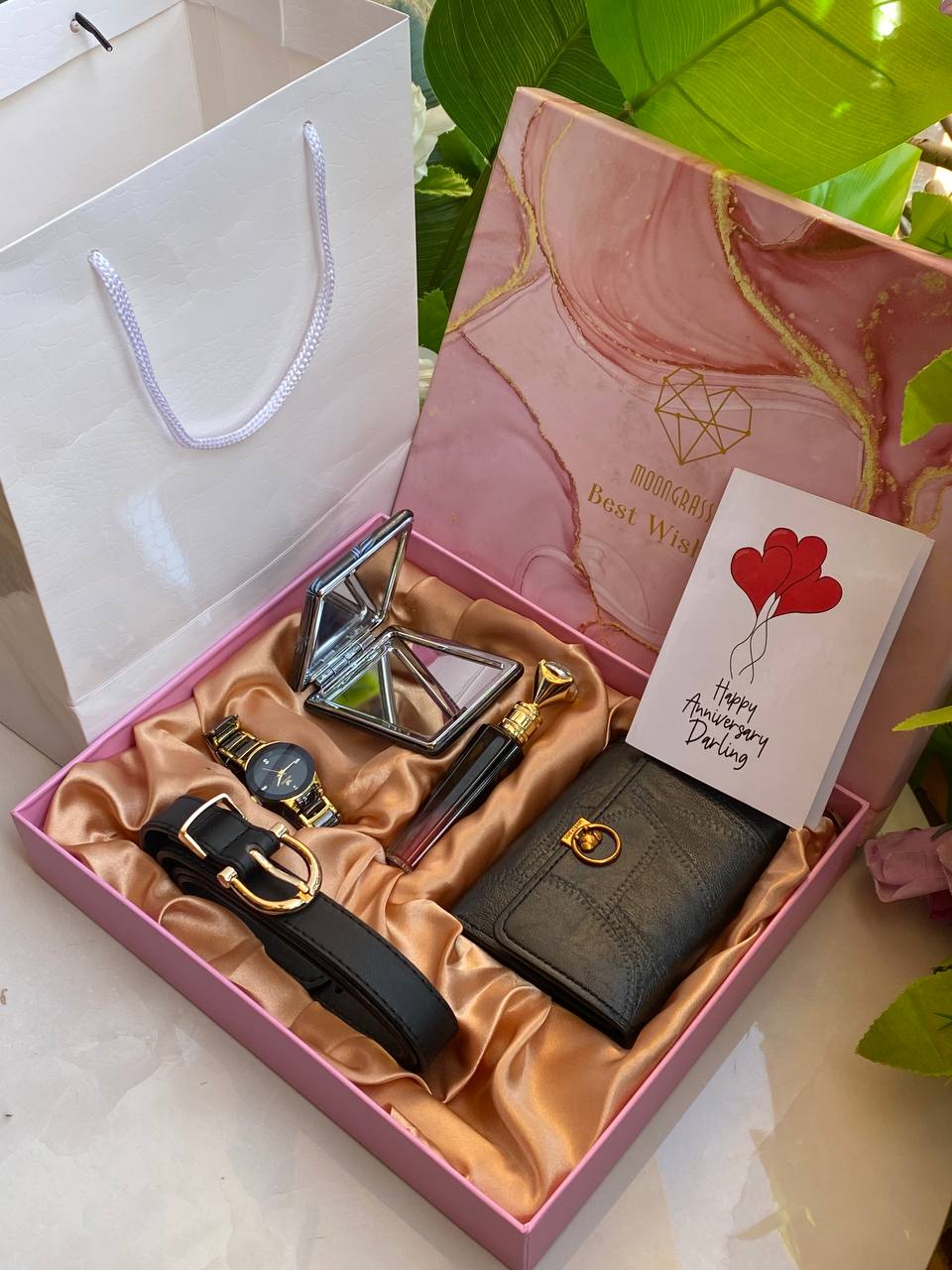 BEST WISHES LADIES GIFT PACK WATCH LIPSTICK MIRROR WALLET/PURSE BELT CARD & BAG WE ENGRAVE GIFTS AND ENQUIRIES