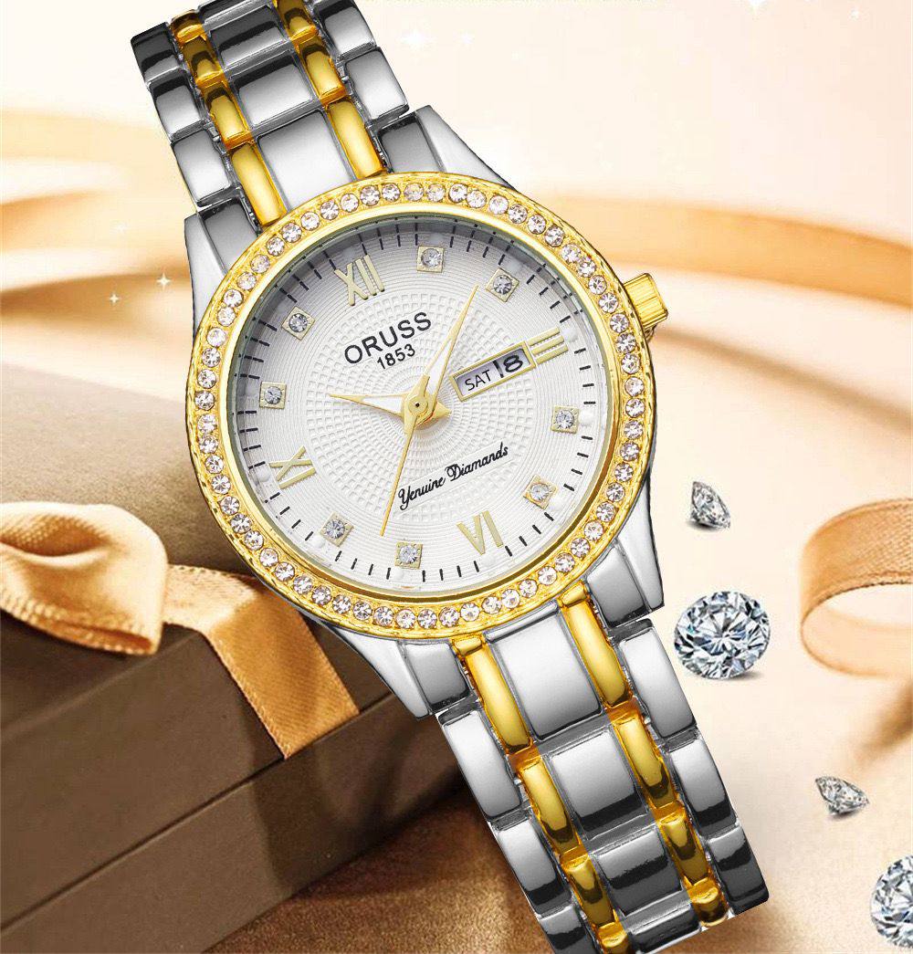 ‼ BRAND ALERT ‼ ORUSS LADIES DAY & DATE DATE & DATE DISPLAY STAINLESS STEEL BATTERY POWERED WATER RESISTANT ENGRAVING SERVICES ENQUIRIES
