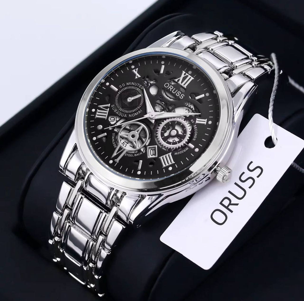 ‼ BRAND ALERT ‼ ORUSS MEN DATE WATCH DATE DISPLAY STAINLESS STEEL BATTERY POWERED WATER RESISTANT ENGRAVING SERVICES ENQUIRIES