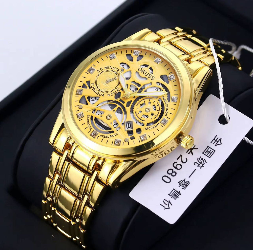 ‼ BRAND ALERT ‼ ORUSS MEN DATE WATCH DATE DISPLAY STAINLESS STEEL BATTERY POWERED WATER RESISTANT ENGRAVING SERVICES ENQUIRIES