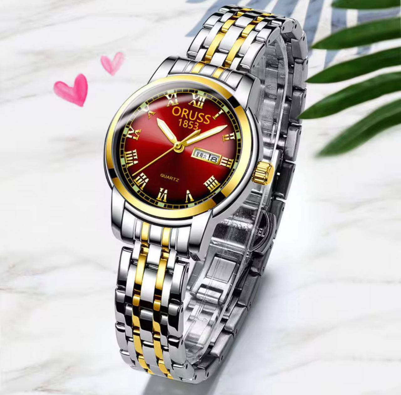 ‼ BRAND ALERT ‼ ORUSS LADIES DAY & DATE WATCH DAY & DATE DISPLAY STAINLESS STEEL BATTERY POWERED WATER RESISTANT ENGRAVING SERVICES ENQUIRIES