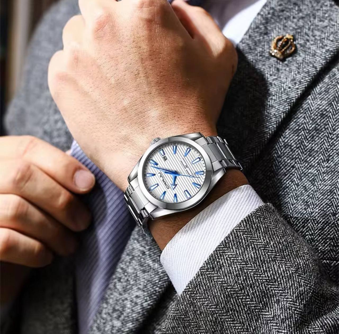 CRRJU 5006 MEN WATCH 3 COLOURS DATE DISPLAY LUMINOUS WATER RESISTANT BATTERY POWERED CRRJU BRANDED BOX AND ENQUIRIES