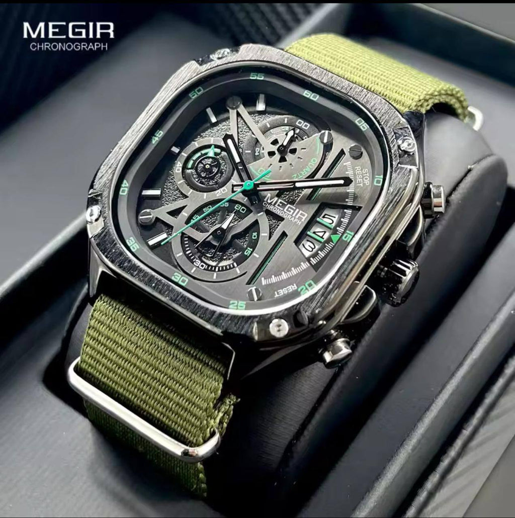 MEGIR CHRONOGRAPH GENTS WATCH 2 OPTIONS -METTALIC STRAP -CONVERSE STRAP CHRONOGRAPH MOVEMENT DATE DISPLAY HD LUMINOUS BATTERY POWERED WATER RESISTANT ENGRAVING SERVICES /ENQUIRIES