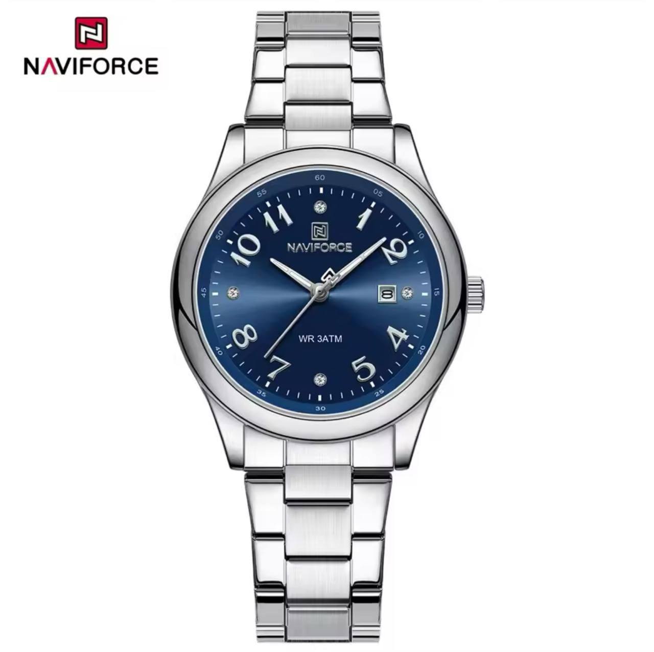 NAVIFORCE LADIES #NF5059 STAINLESS STEEL WATER RESISTANT BATTERY POWERED QUARTZ CALENDER 5 COLOR OPTIONS ENGRAVING SERVICES ENQUIRIES