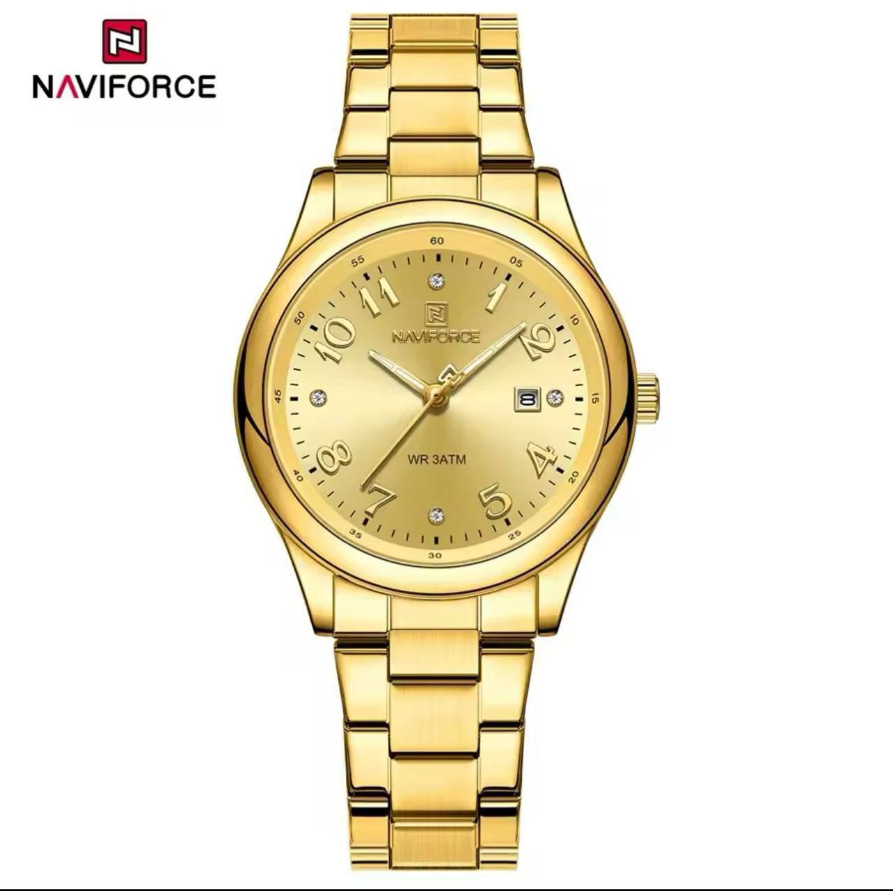 NAVIFORCE LADIES #NF5059 STAINLESS STEEL WATER RESISTANT BATTERY POWERED QUARTZ CALENDER 5 COLOR OPTIONS ENGRAVING SERVICES ENQUIRIES