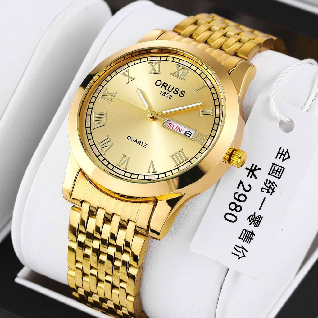 ‼ BRAND ALERT ‼ ORUSS MEN DAY & DATE WATCH DATE DISPLAY STAINLESS STEEL BATTERY POWERED WATER RESISTANT ENGRAVING SERVICES ENQUIRIES