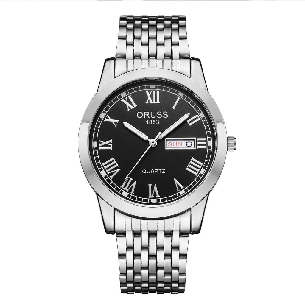 ‼ BRAND ALERT ‼ ORUSS MEN DAY & DATE WATCH DATE DISPLAY STAINLESS STEEL BATTERY POWERED WATER RESISTANT ENGRAVING SERVICES ENQUIRIES