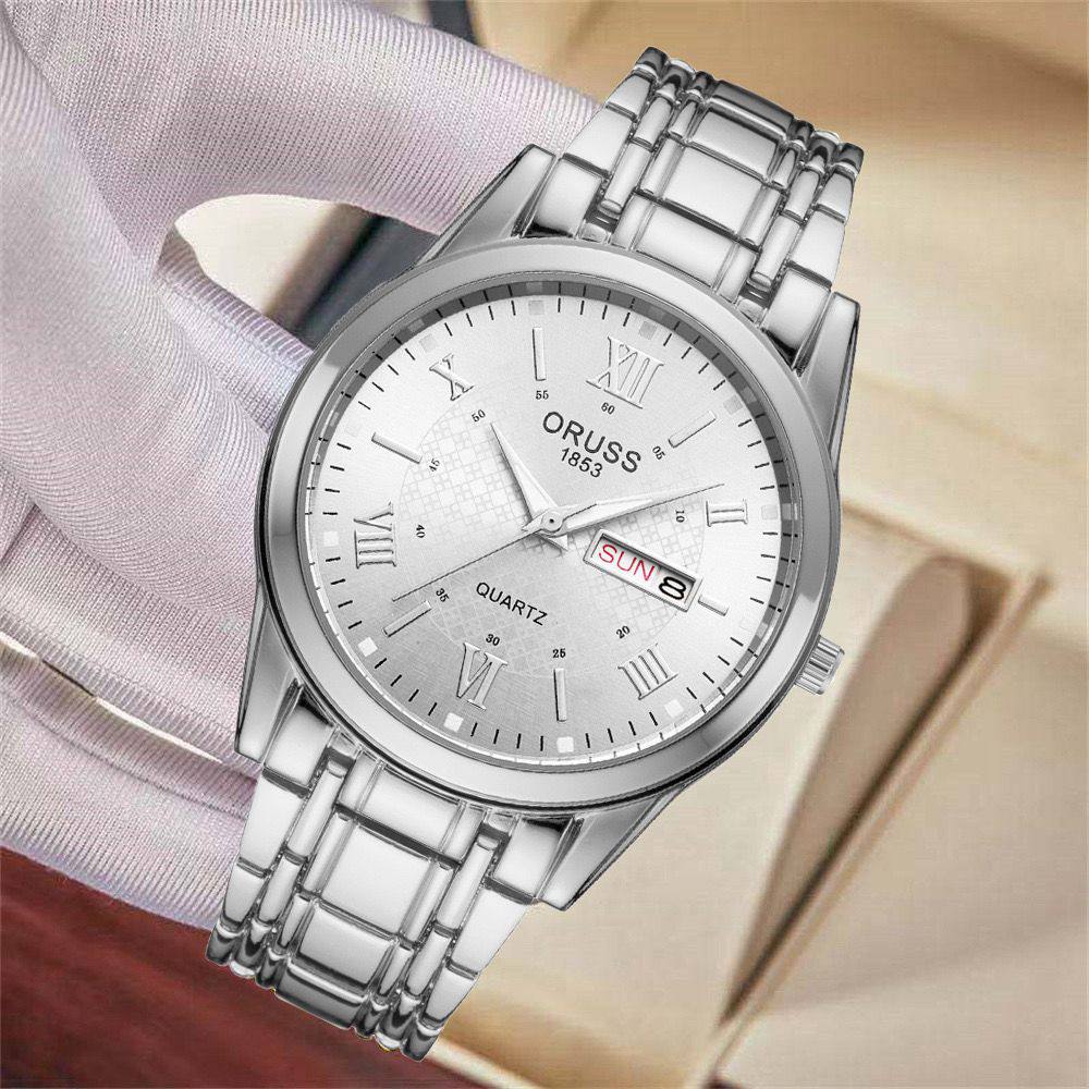 ‼ BRAND ALERT ‼ ORUSS MEN DAY & DATE WATCH DATE DISPLAY STAINLESS STEEL BATTERY POWERED WATER RESISTANT ENGRAVING SERVICES ENQUIRIES