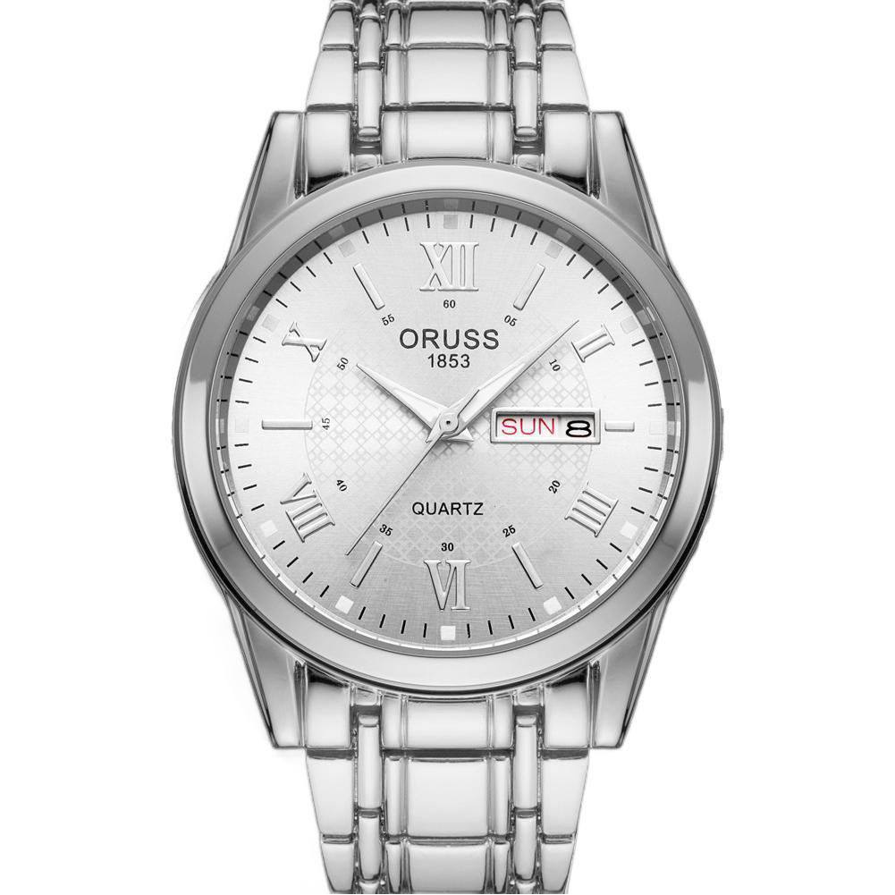 ‼ BRAND ALERT ‼ ORUSS MEN DAY & DATE WATCH DATE DISPLAY STAINLESS STEEL BATTERY POWERED WATER RESISTANT ENGRAVING SERVICES ENQUIRIES
