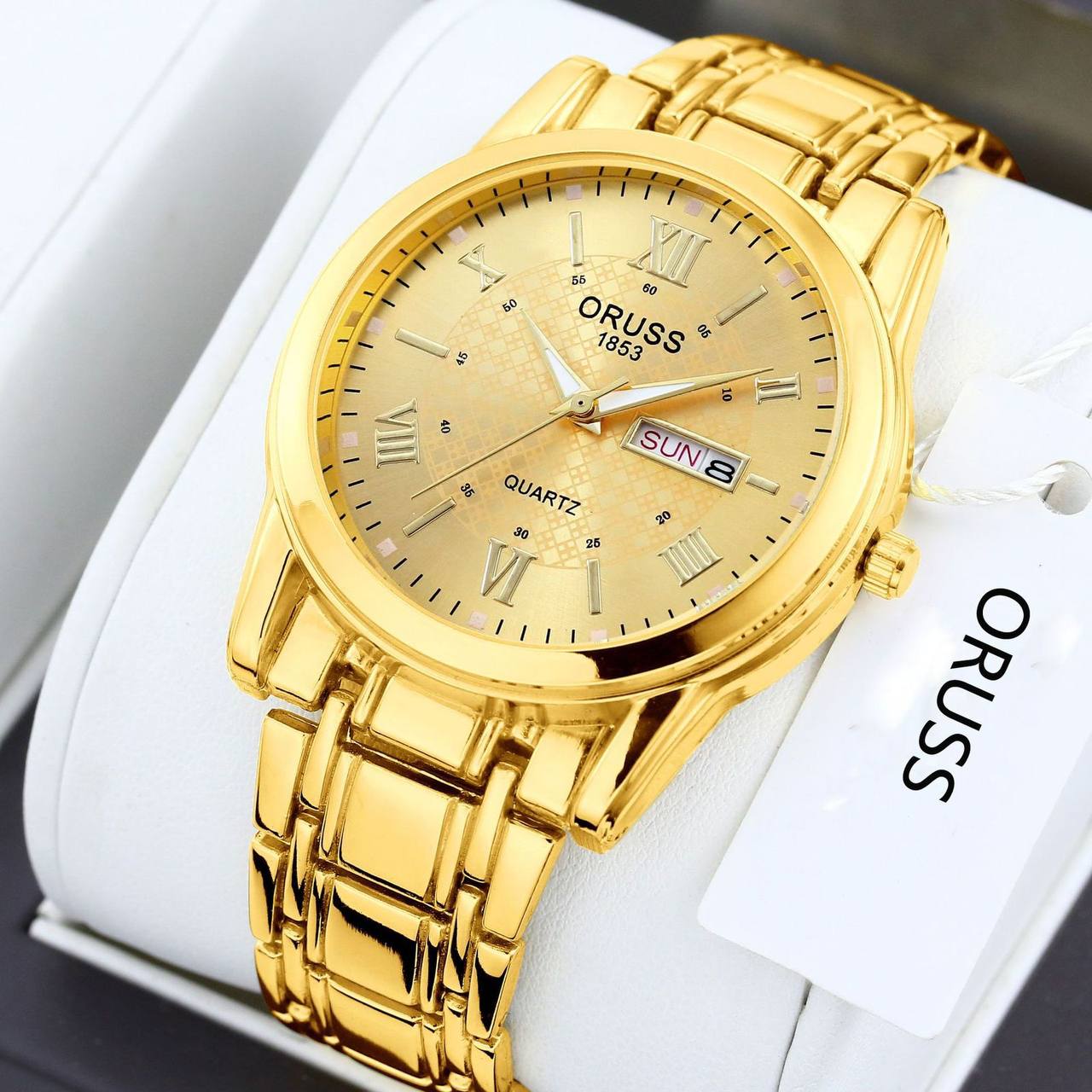 ‼ BRAND ALERT ‼ ORUSS MEN DAY & DATE WATCH DATE DISPLAY STAINLESS STEEL BATTERY POWERED WATER RESISTANT ENGRAVING SERVICES ENQUIRIES