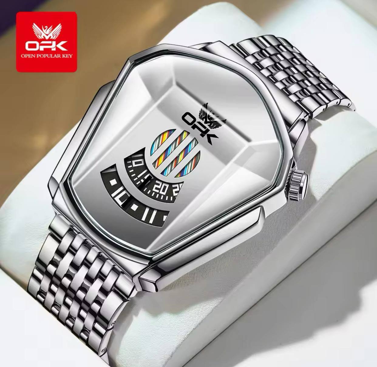 OPK GENTS WATCH #8172 STAINLESS STEEL BATTERY POWERED WATER RESISTANT 2 COLOR OPTIONS ENGRAVING SERVICES ENQUIRIES ACCRA TRADE CENTRE 2ND FLOOR SF 21