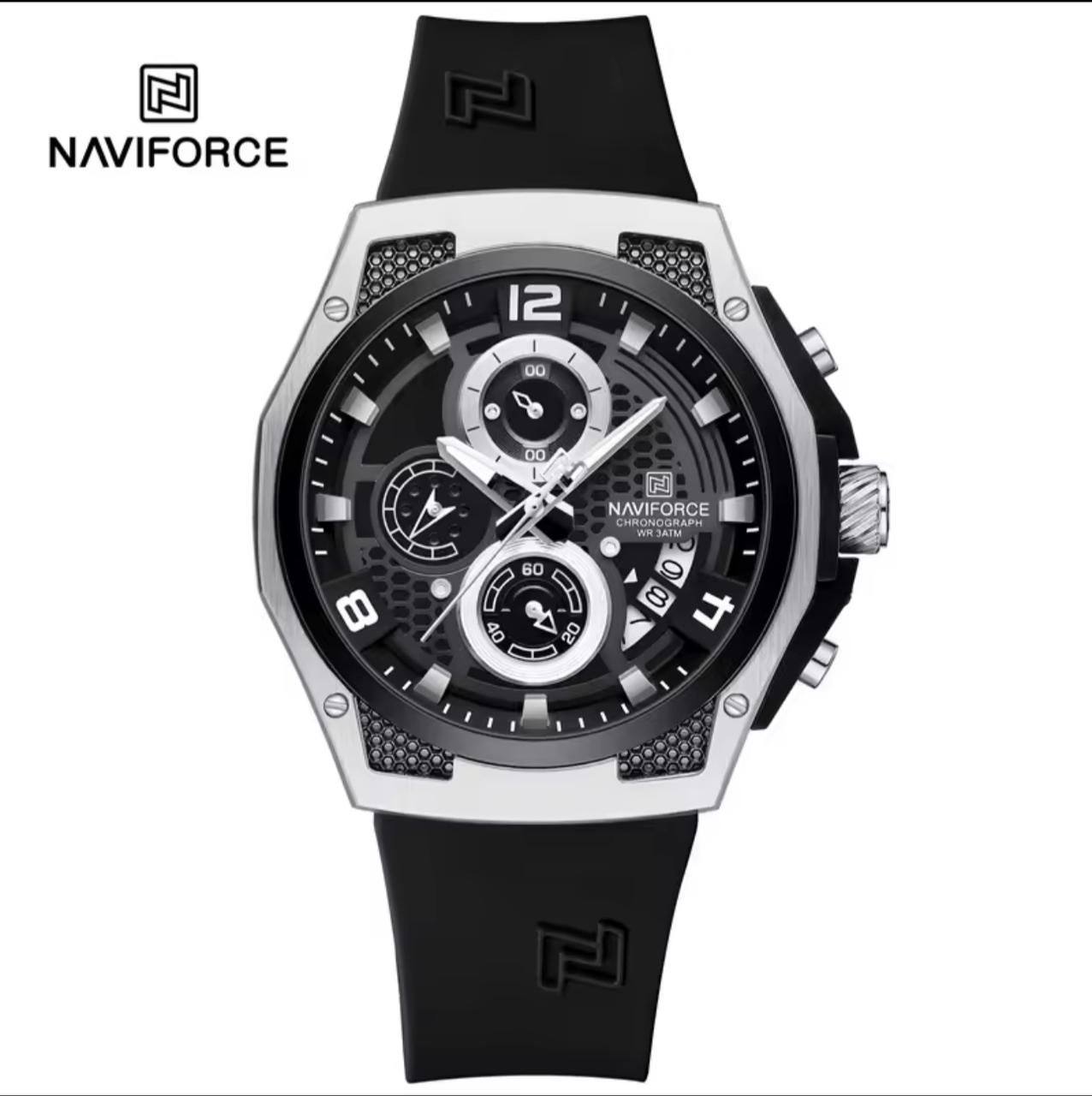 NAVIFORCE NF8051 5 COLOURS CHRONOGRAPH DATE DISPLAY WATERPROOF SILICON STRAP LUMINOUS HANDS ENGRAVING FROM & ENQUIRIES