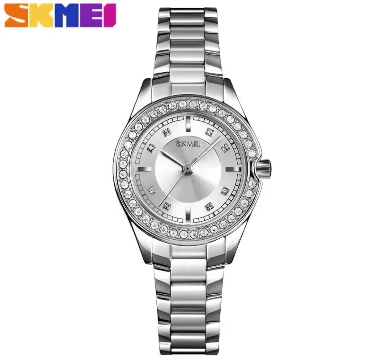 SKMEI LADIES #1534 ICED OUT STAINLESS STEEL BATTERY POWERED WATER RESISTANT 4 COLOR OPTIONS SKMEI BRANDED TIN ENGRAVING SERVICES ENQUIRIES