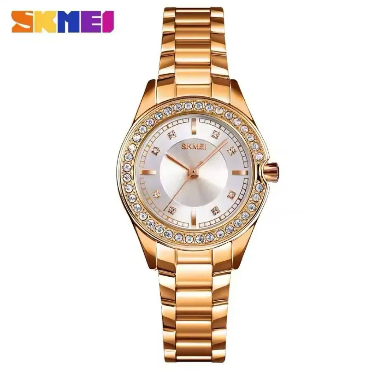 SKMEI LADIES #1534 ICED OUT STAINLESS STEEL BATTERY POWERED WATER RESISTANT 4 COLOR OPTIONS SKMEI BRANDED TIN ENGRAVING SERVICES ENQUIRIES