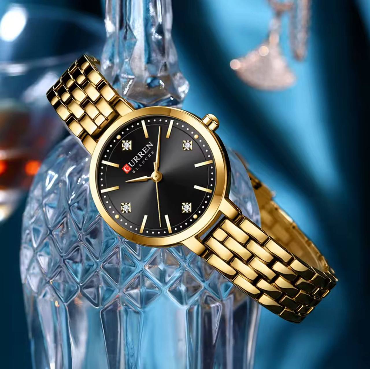 CURREN LADIES #9106 (METALLIC ) WATER RESISTANT BATTERY POWERED ENGRAVING SERVICES PER WORD,300 LOGO CURREN BRANDED BOX ENQUIRIES