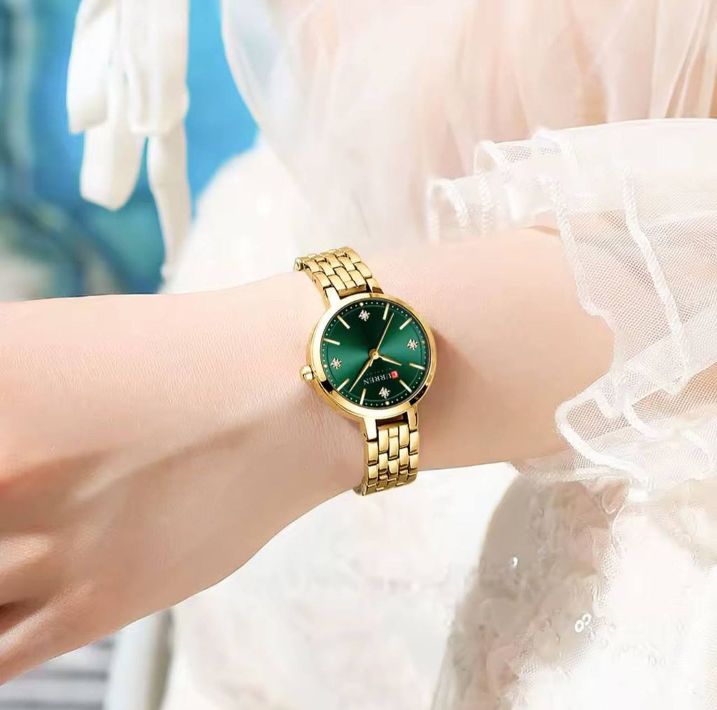 CURREN LADIES #9106 (METALLIC ) WATER RESISTANT BATTERY POWERED ENGRAVING SERVICES PER WORD,300 LOGO CURREN BRANDED BOX ENQUIRIES