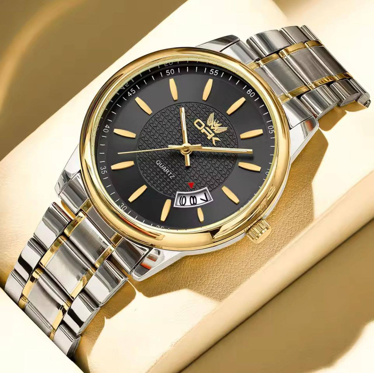 OPK GENTS WATCH #6028 DATE DISPLAY STAINLESS STEEL BATTERY POWERED WATER RESISTANT ENGRAVING SERVICES ENQUIRIES