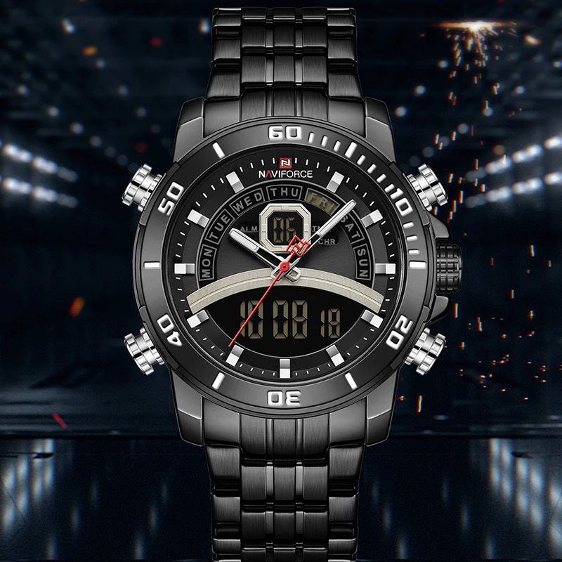 NAVIFORCE DUAL TIME LIGHT BUTTON ALARM 12 AND 24 HOURS TIME DISPLAY