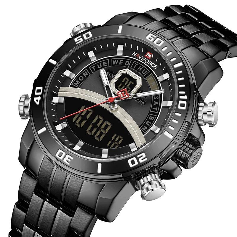 NAVIFORCE DUAL TIME LIGHT BUTTON ALARM 12 AND 24 HOURS TIME DISPLAY