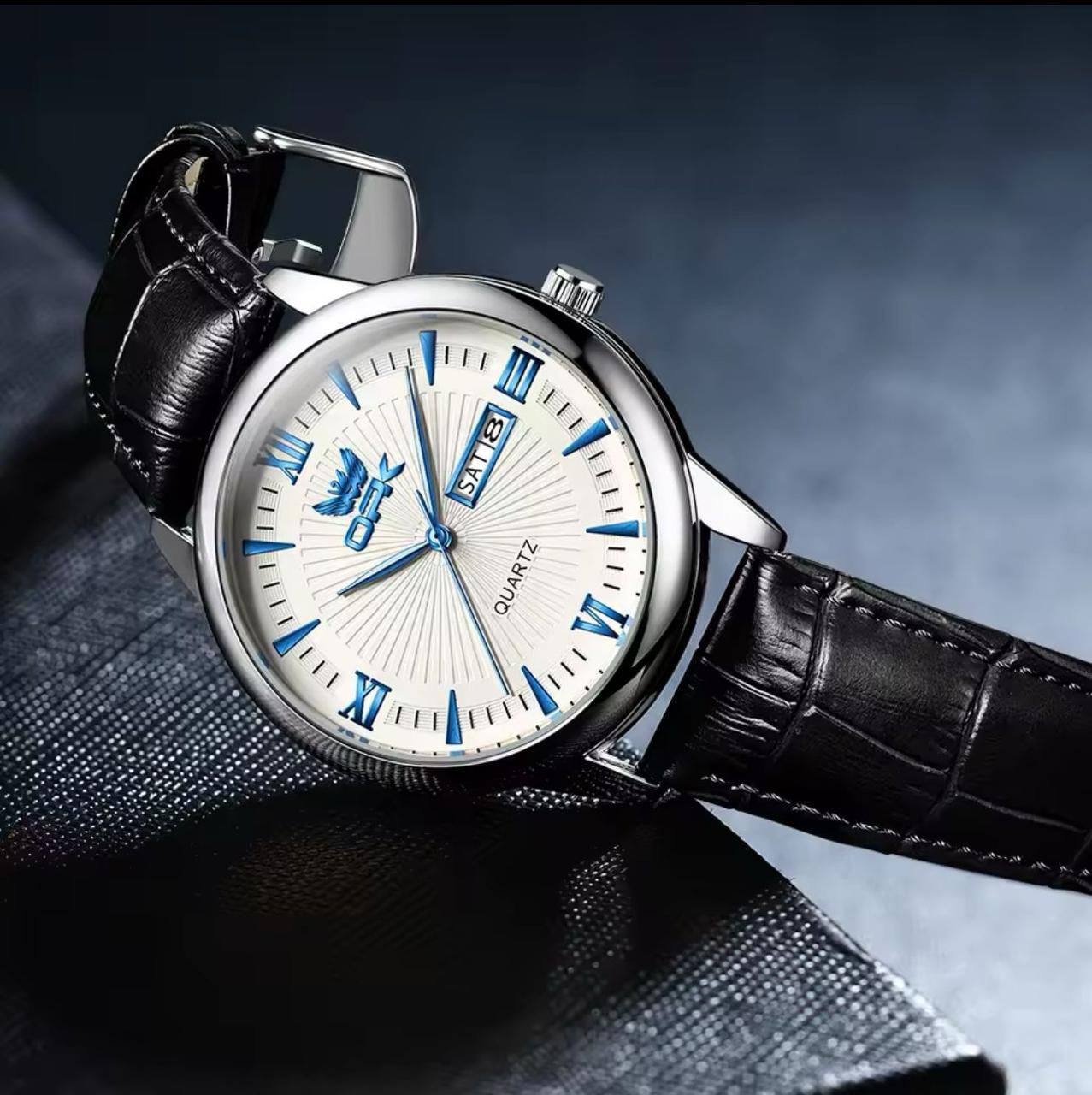 OPK GENTS WATCH #6028 DATE & DATE DISPLAY LEATHER STRAP BATTERY POWERED WATER RESISTANT ENGRAVING SERVICES ENQUIRIES