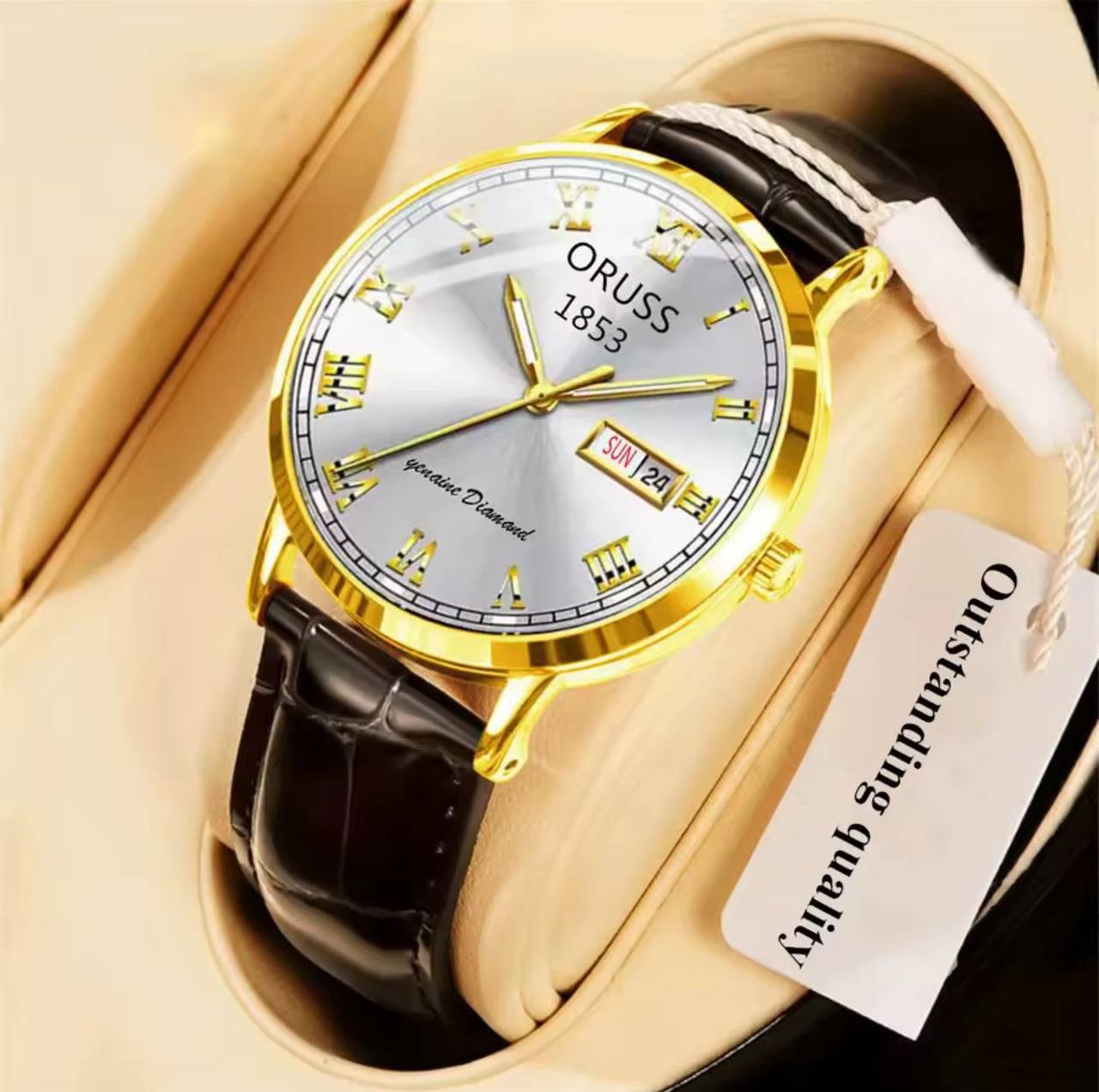 ORUSS MEN DAY & DATE WATCH DATE DISPLAY STAINLESS STEEL BATTERY POWERED WATER RESISTANT ENGRAVING SERVICES ENQUIRIES