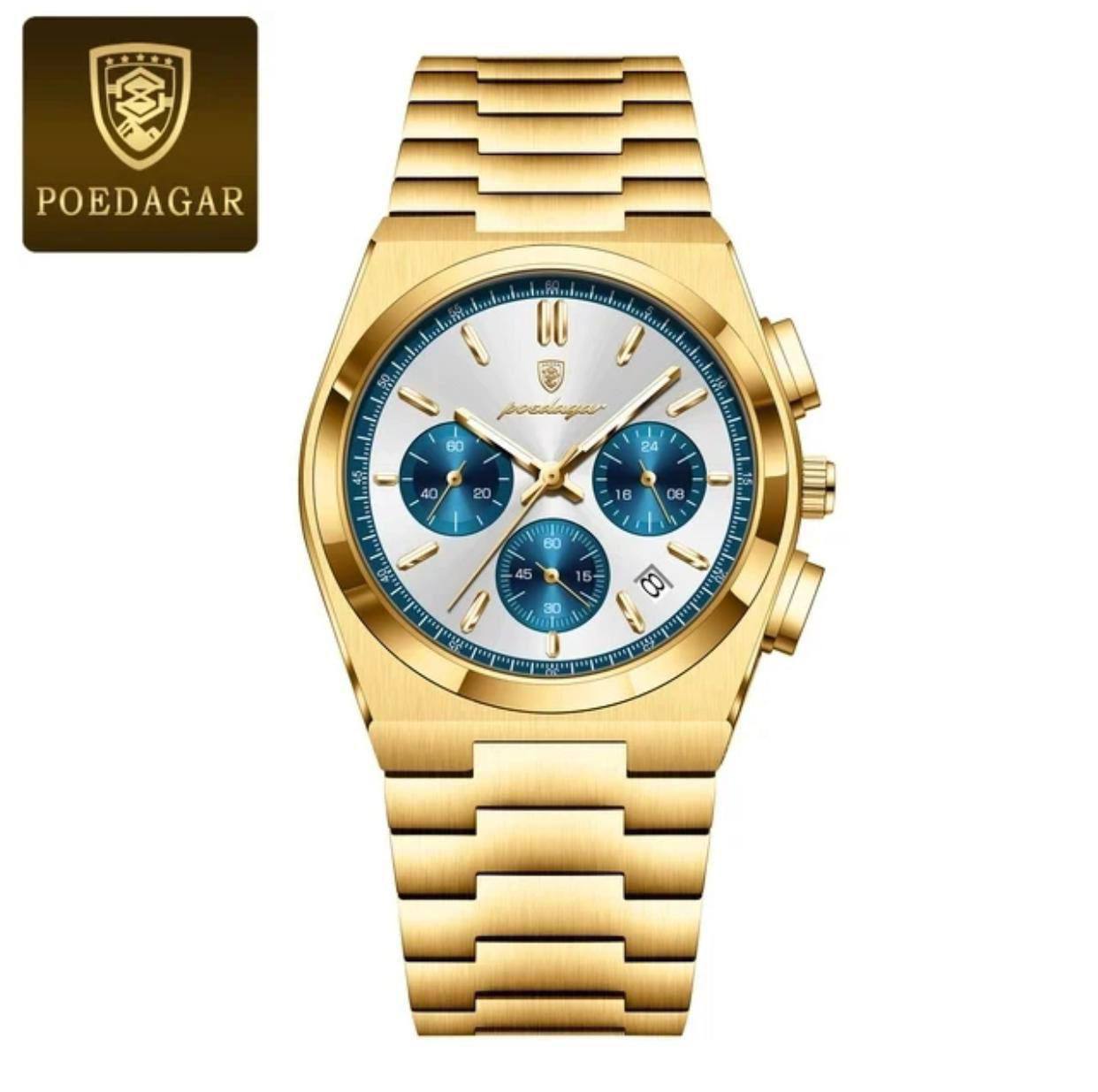 POEDAGAR CHRONOGRAPH DATE DISPLAY NON FADE STAINLESS STEEL DOUBLE CLASP LOCK FULL CHRONOGRAPH WATER RESISTANT ENGRAVING SERVICES $ ENQUIRIES