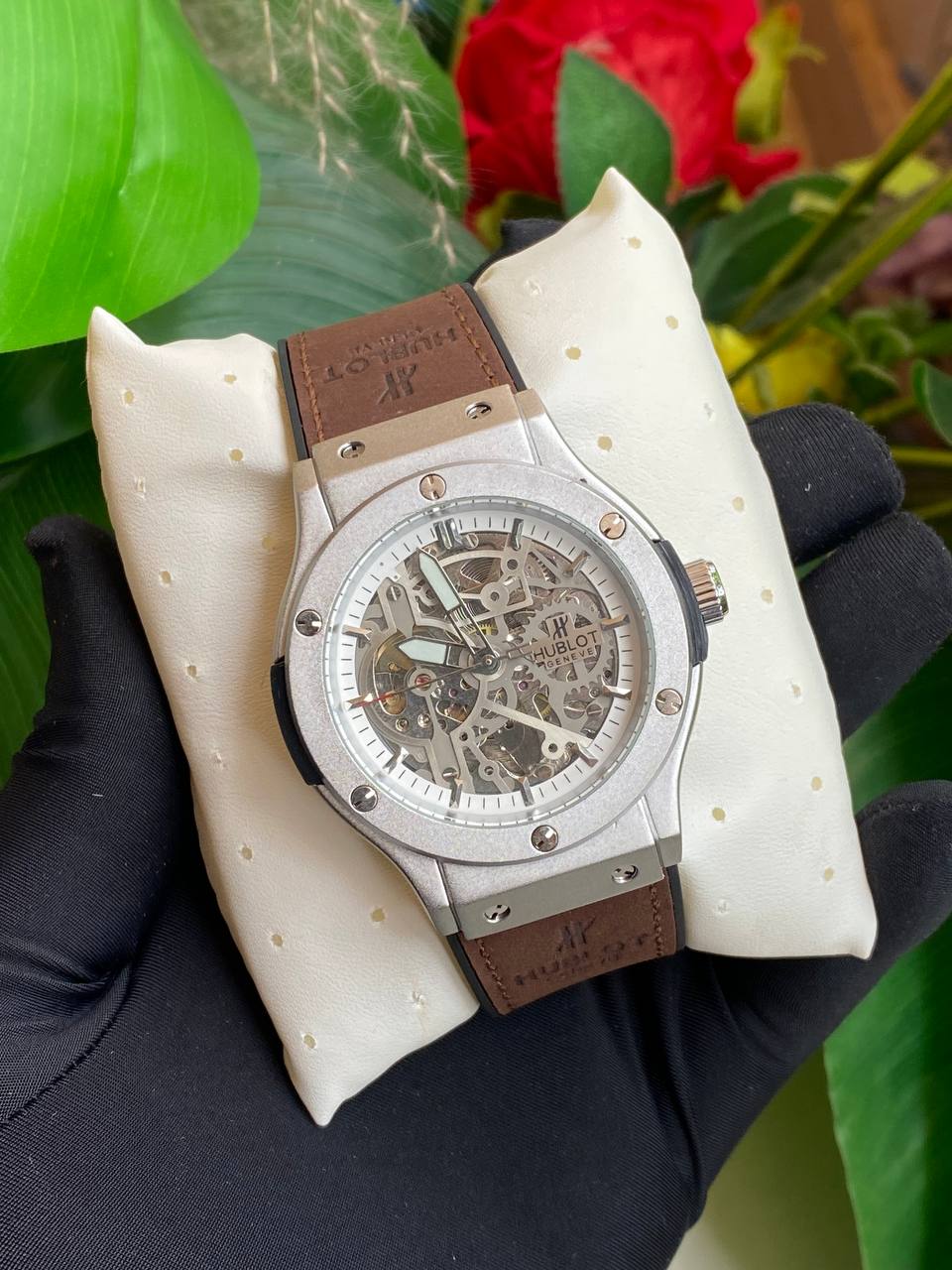 ARRIVALS PATEK PHILLIPE GENTS WATCH TOURBILLON MACHINE DAY&DATE DISPLAY METAL AND LEATHER STRAPS AUTOMATIC MOVEMENT WATER RESISTANT WE OFFER ENGRAVING SERVICES ENQUIRIES