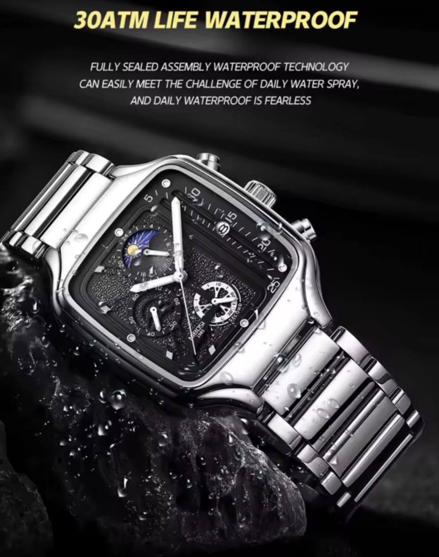 NIBOSI GENTS 2573 STAINLESS STEEL WATER RESISTANT DATE DISPLAY BATTERY POWERED MOON PHASE LUMINOUS AND ENQUIRIES