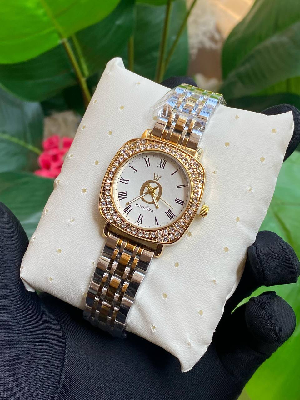 PANDORA LADIES WATCH STAINLESS STEEL WATER RESISTANT BATTERY POWERED ICED OUT ENGRAVING SERVICES ENQUIRIES