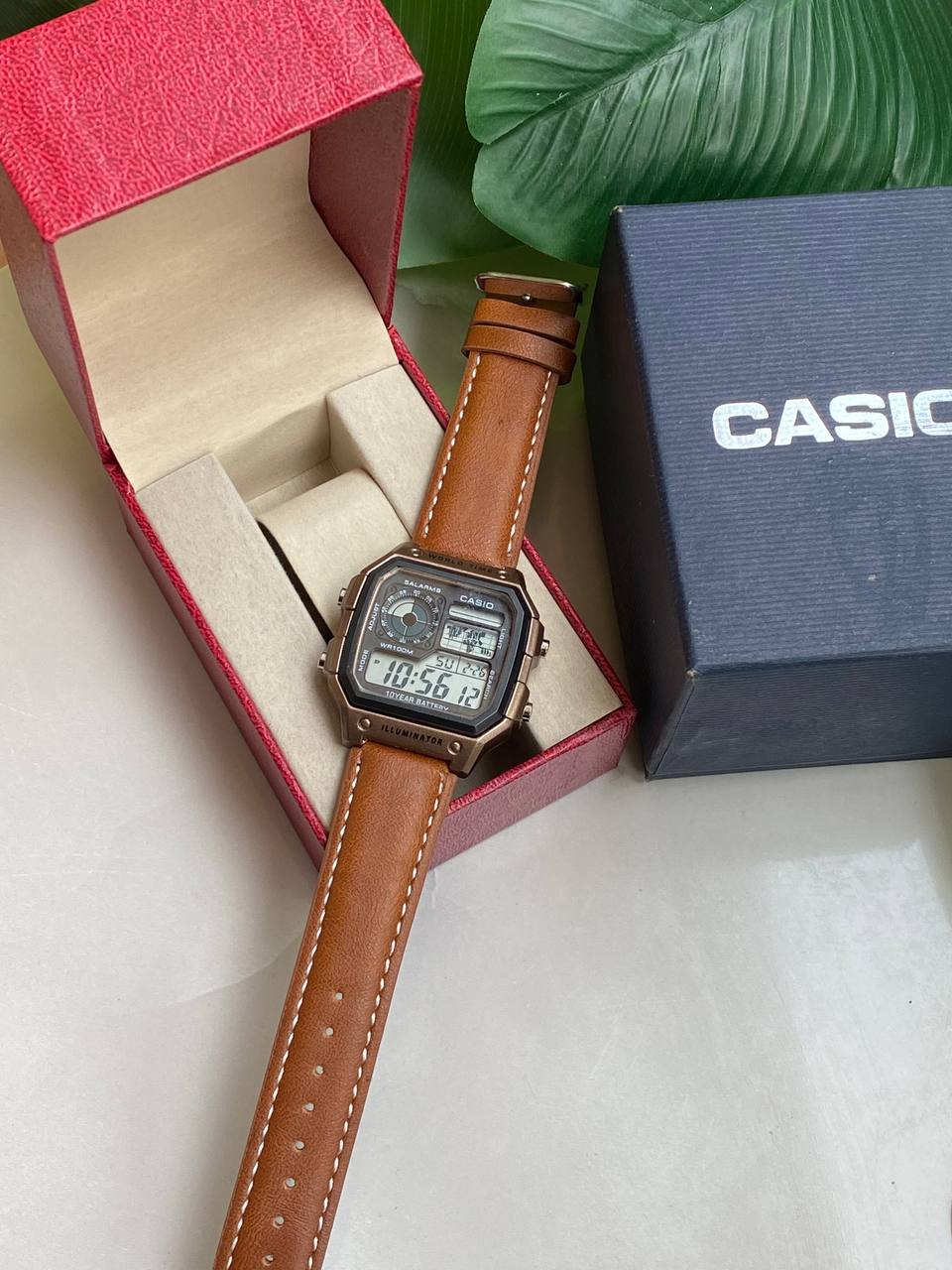 CASIO WORLDTIME WORLD TIME COUNT DOWN TIMER 5 ALARMS BATTERY POWERED LEATHER STRAP WATER RESISTANT CASIO BRANDED BLUE BOX ENQUIRIES
