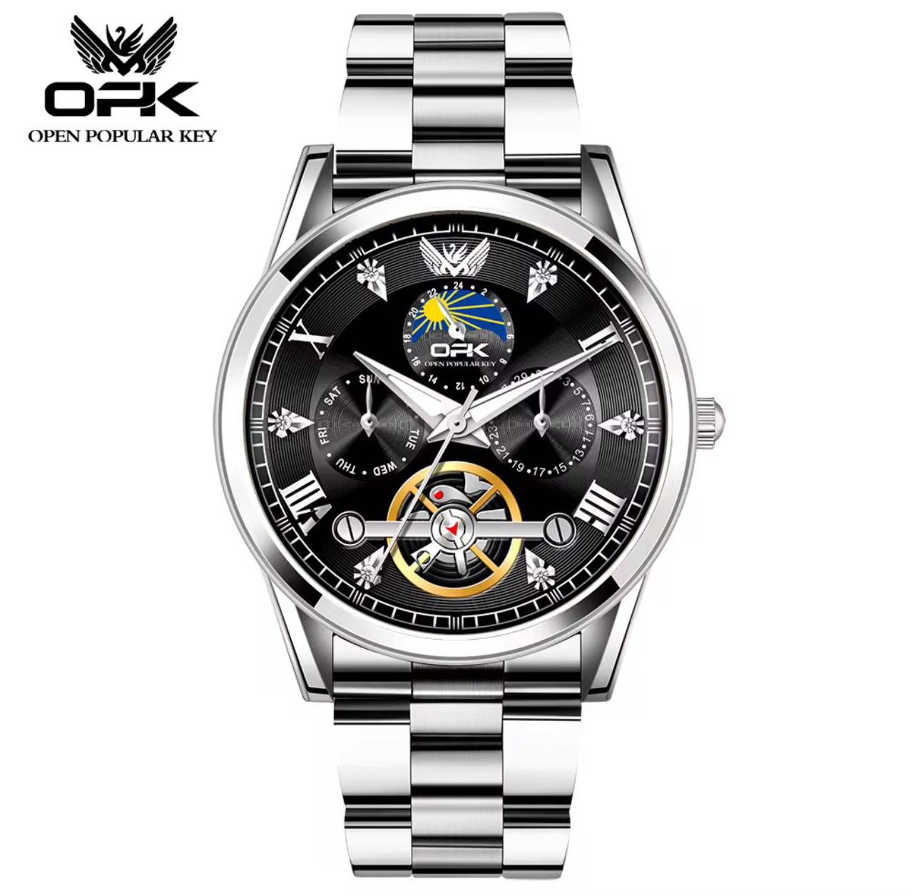 ‼ ‼ OPK GENTS WATCH #8148 LUMINOUS STAINLESS STEEL BATTERY POWERED WATER RESISTANT NON FUNCTIONAL CHRONOGRAPH 2 COLOR OPTIONS ENGRAVING SERVICES ENQUIRIES ACCRA TRADE CENTRE 2ND FLOOR SF 21