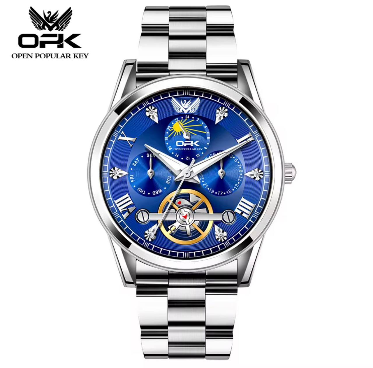 ‼ ‼ OPK GENTS WATCH #8148 LUMINOUS STAINLESS STEEL BATTERY POWERED WATER RESISTANT NON FUNCTIONAL CHRONOGRAPH 2 COLOR OPTIONS ENGRAVING SERVICES ENQUIRIES ACCRA TRADE CENTRE 2ND FLOOR SF 21