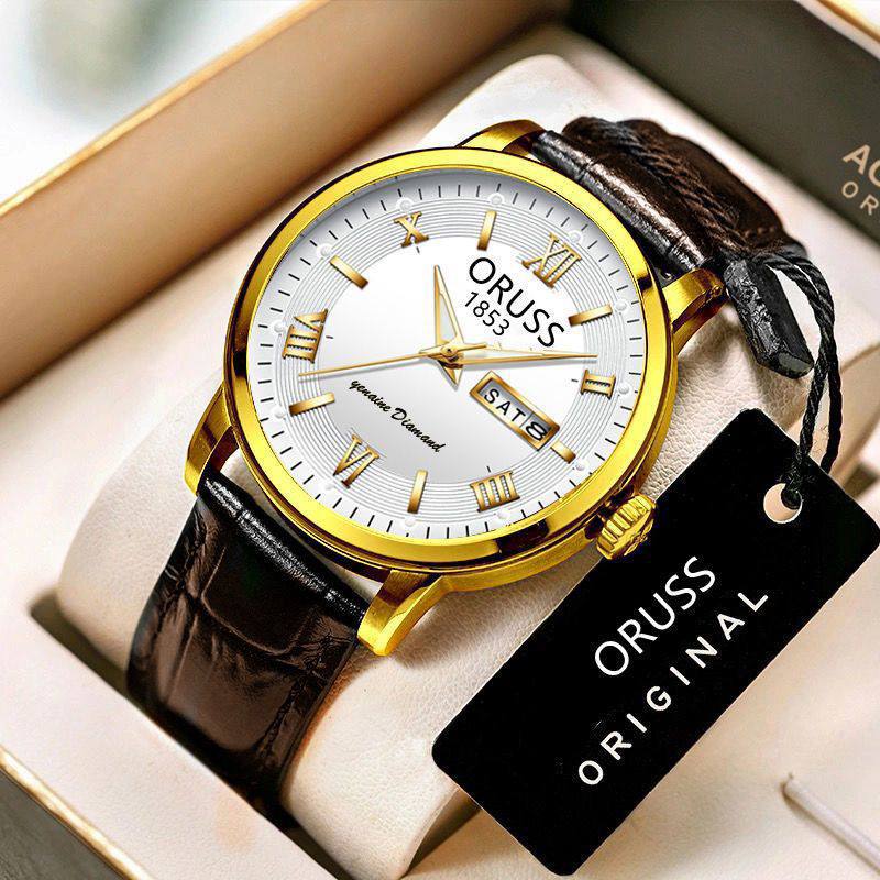 ORUSS MEN DAY & DATE WATCH DATE DISPLAY STAINLESS STEEL BATTERY POWERED WATER RESISTANT ENGRAVING SERVICES ENQUIRIES