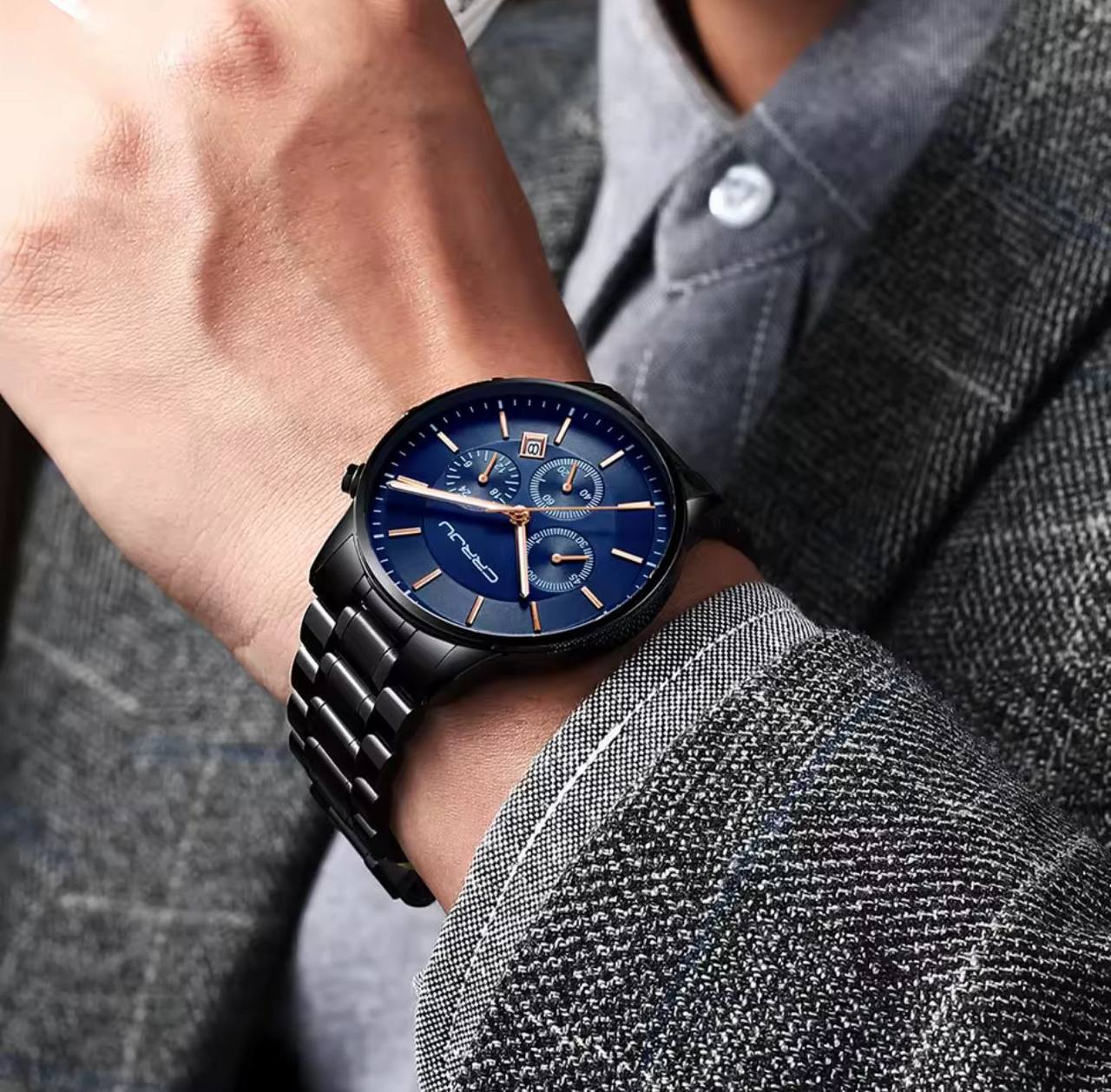 ORUSS MEN DAY & DATE WATCH DATE DISPLAY STAINLESS STEEL BATTERY POWERED WATER RESISTANT ENGRAVING SERVICES ENQUIRIES