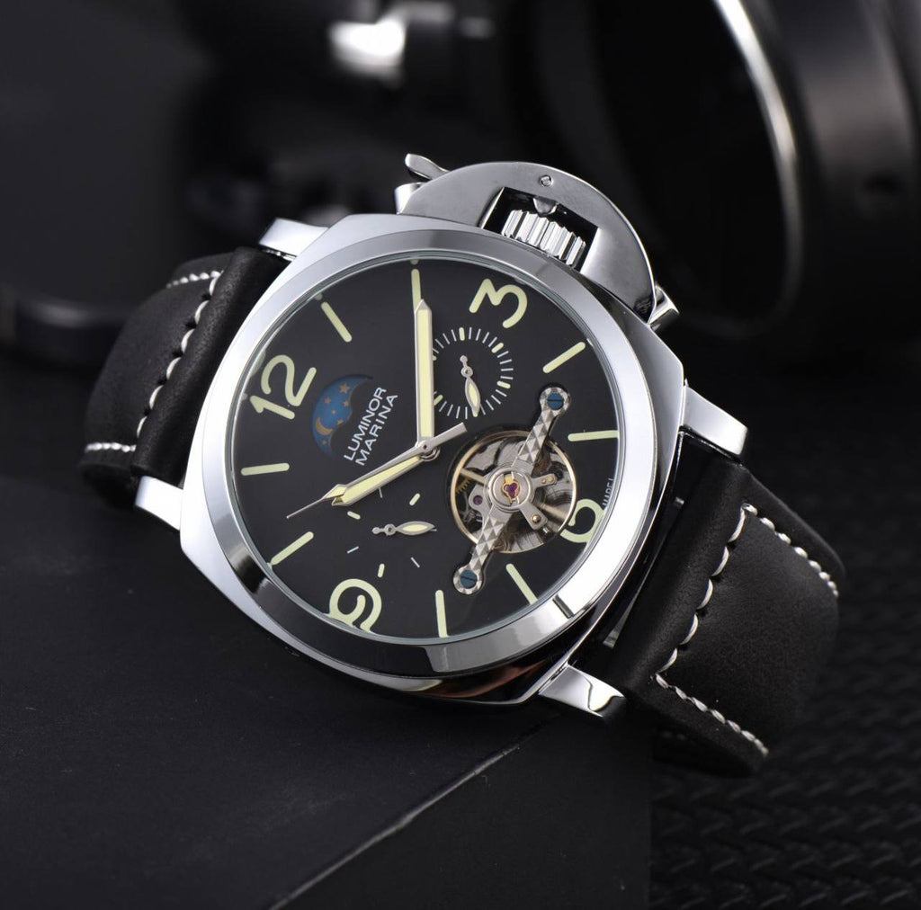 ARRIVALS PANERAI AUTOMATIC GENTS WATCH TOURBILLON MACHINE CHRONOGRAPH LEATHER STRAPS AUTOMATIC MOVEMENT WATER RESISTANT WE OFFER ENGRAVING SERVICES ENQUIRIES