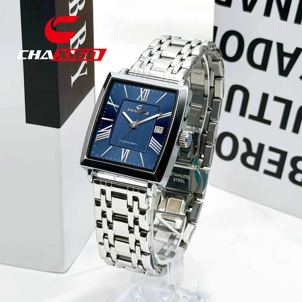 BRAND ALERT CHAXIGO DATE DISPLAY #6687 /= QUARTZ & DATE DISPLAY 30M WATERPROOF STAINLESS STEEL STRAP HIGH STRENGTH MINERAL GLASS WE OFFER ENGRAVING SERVICES