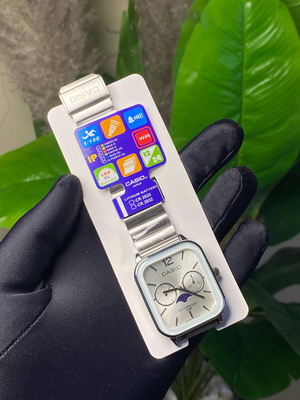 CASIO CHRONOGRAPH GENTS WATCH STAINLESS STEEL FUNCTIONAL MOONPHASE CHRONOGRAPH FUNCTIONAL WATER RESISTANT NON FADE CASIO BRANDED BOX ENGRAVING SERVICES