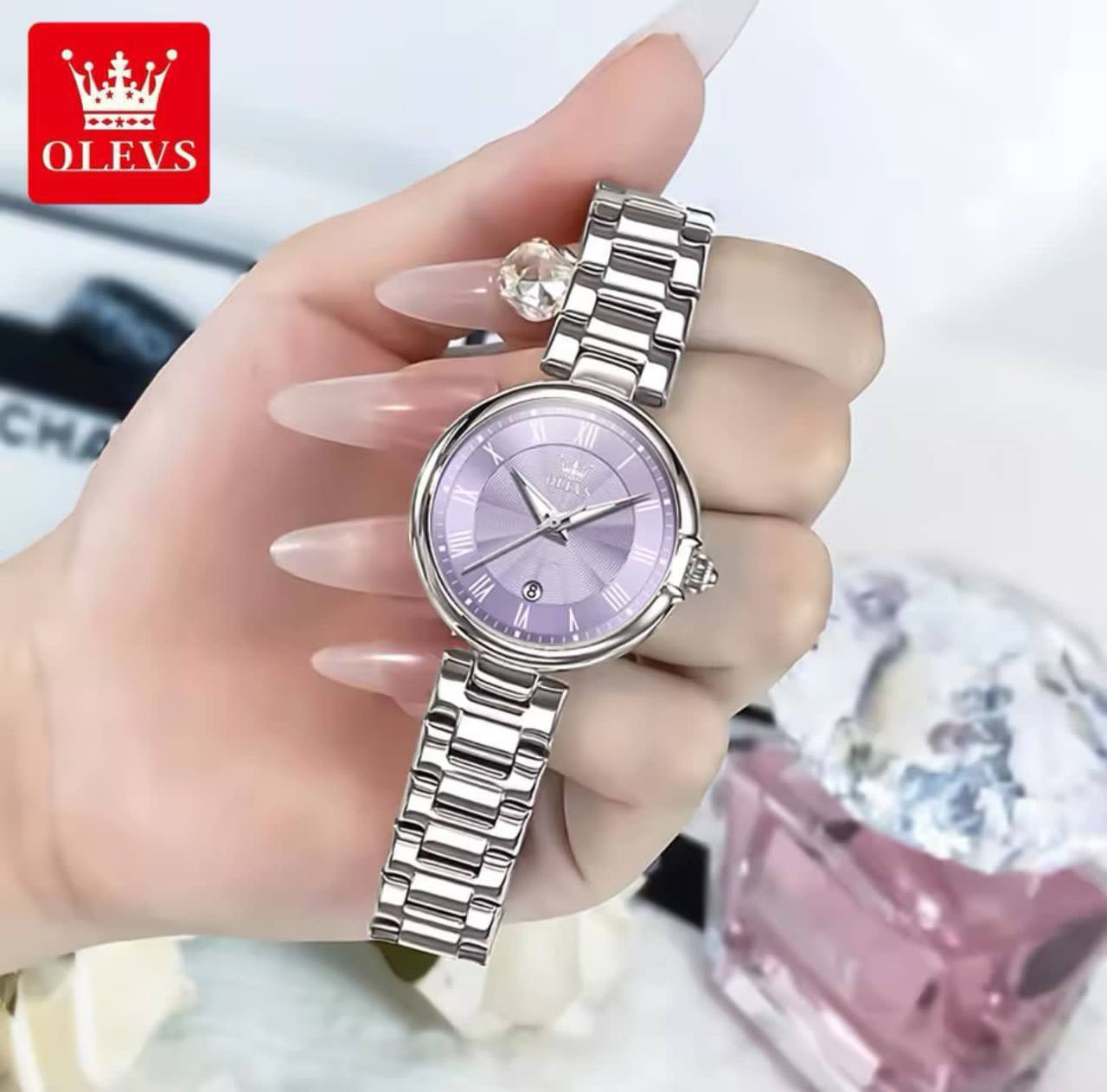 #OLEVS LADIES 5608 STAINLESS STEEL DATE DISPLAY STYLISH LADY WATCH WATER RESISTANT NON FADE ENGRAVING SERVICES