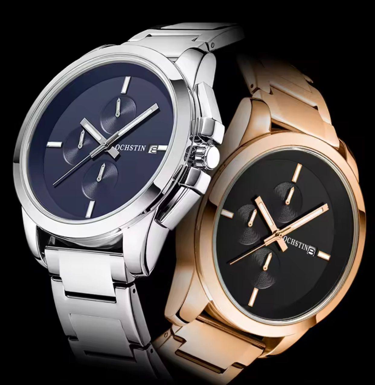 🧨BRAND ALERT 🧨 OCHSTIN MINIMALIST CHRONOGRAPH GENTS WATCH #6059 CLEAR LUMINOUS FUNCTION CHRONOGRAPH MOVEMENT BATTERY POWERED STAINLESS STEEL WATER RESISTANT ⃣2 COLOR OPTIONS ENGRAVING SERVICES ENQUIRIES